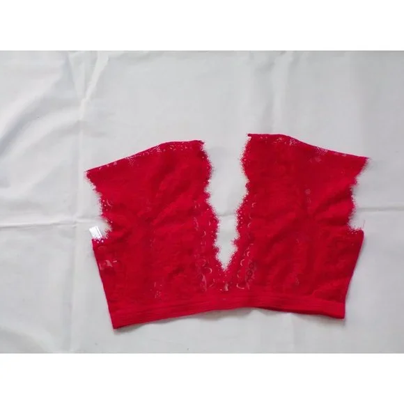 FREE PEOPLE Eyes on You Lace Plunge Bralette Red X-Large NEW - Picture 7 of 7